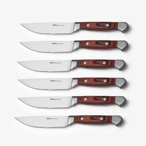 GRUNTER ELEGANCE STEAK KNIFE SHARP TIP (WOOD HANDLE) - 6PK